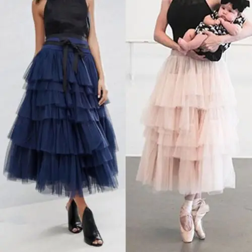 Women Elegant  New Skirt Lace Multi Layers Long Tulle Princess Celebrity Skirts Party Clothes Fashion Women Skirt