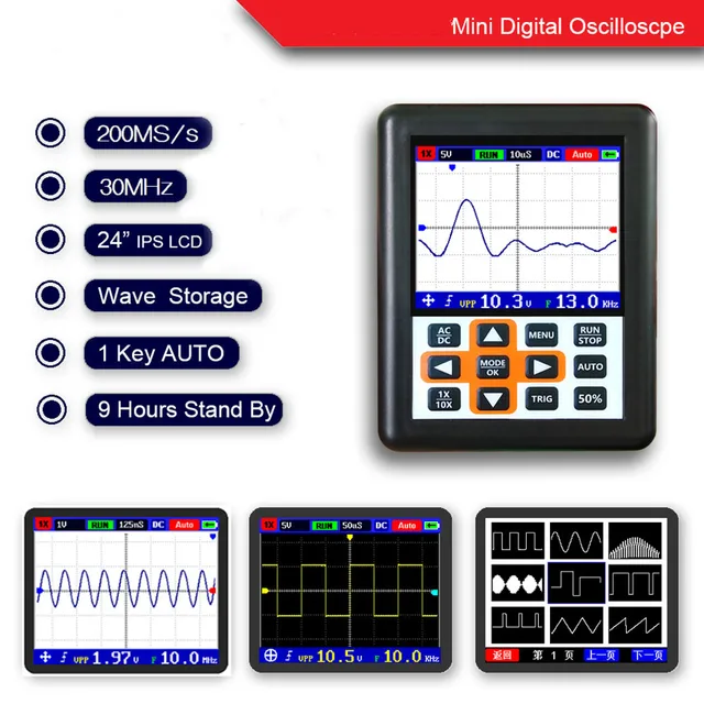 Best Price Measuring instrument tool handheld mini portable digital oscilloscope 30M bandwidth 200MSps sampling rate appliance car repair