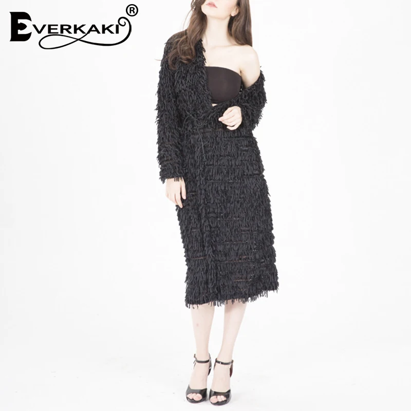 Everkaki/однотонное вельветовое вязаное длинное пальто кимоно для женщин Boho теплые