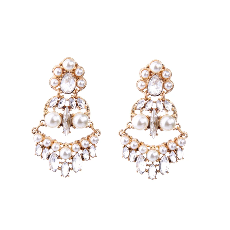 

Graceful Imitation Pearl Crystal Wedding Party Earrings Women Chunky Statement Chandelier Earrings Fashion Jewelry