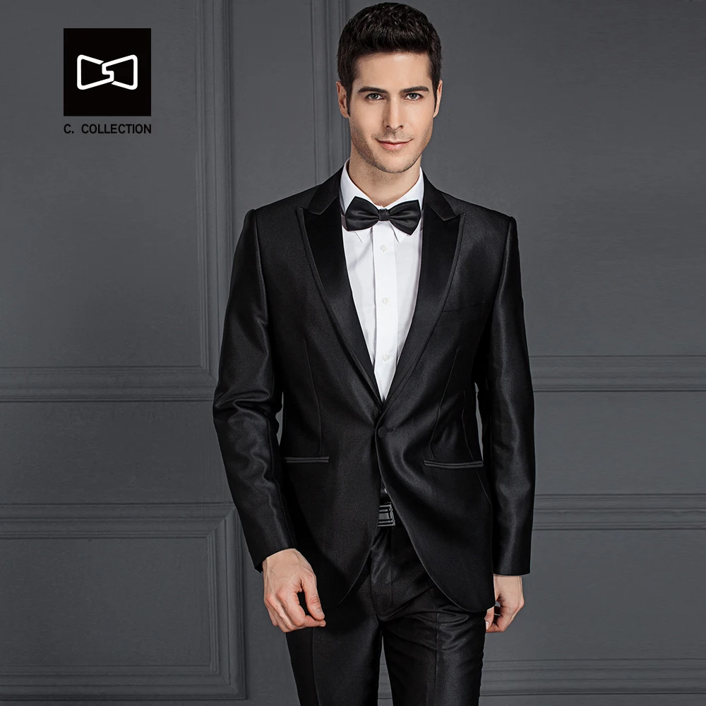 Заказ мужские черные сверкающих костюм Slim Fit Свадебный Для мужчин смокинг 2 шт.
