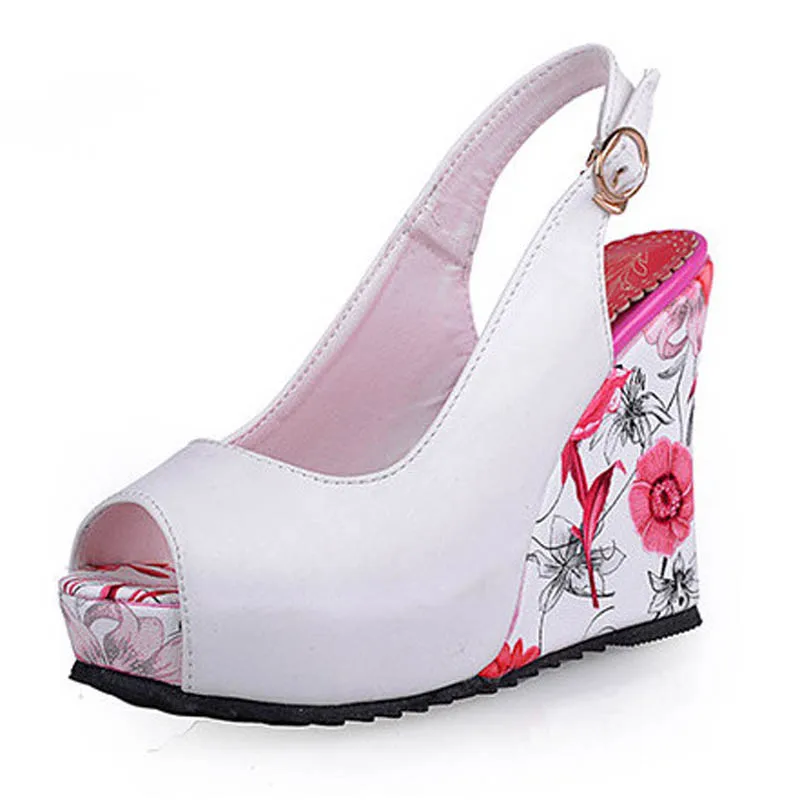 Florral Print Wedges Heel Sandals Summer Shoes Woman Buckle Strap Slingbacks Platform Thick Bottom High Heels Sandals Women E02 (5)