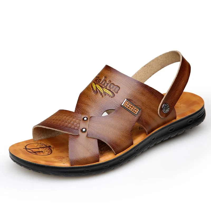 New Summer Sandals Men Outdoor Casual Men Shoes Non-Slip Breathable Beach Sandals Two Ways Wearing Sandalias Hombre Shoe - Цвет: Khaki