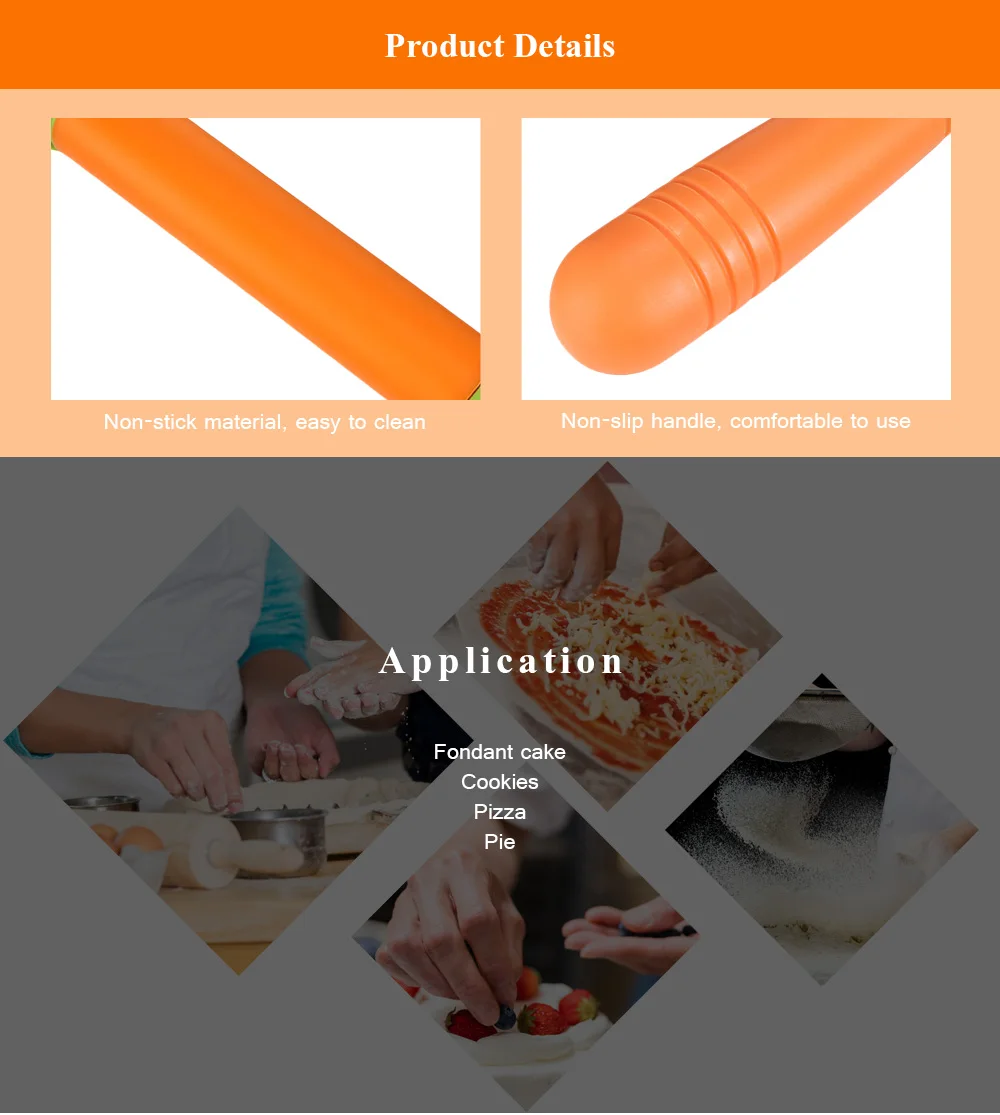 Non-stick Silicone Rolling Pin Dough Roller with adjustable Thickness Rings