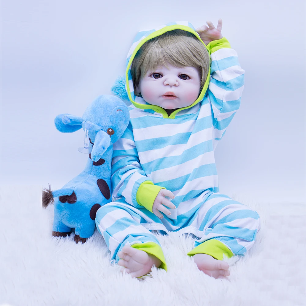 

22" high quality Silicone adorable Lifelike boy Bonecas Baby Reborn realistic blond hair bebe bjd doll reborn for girl Gift toy