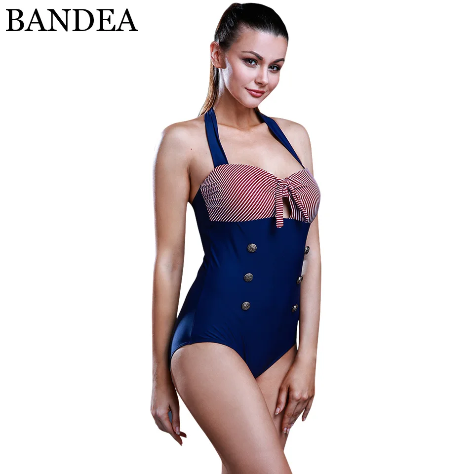 

BANDEA 2017 Latest Style one pieces Swimsuit Sexy Beach Women Swimwear Striped Top Solid Bottom Sexy Comfortable Swimsuit FB504