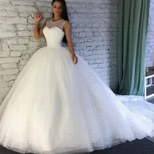 Сверкающее Robe De Mariee прозрачное украшенное драгоценностями декольте бальное платье Свадебные платья Роскошные арабские Дубай Свадебные платья