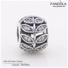 Стерлингового серебра 925 пробы прозрачный CZ в виде ажурных листьев Подвески с бусинами Pandora Шарм браслет металлические бусины для изготовления ювелирных изделий