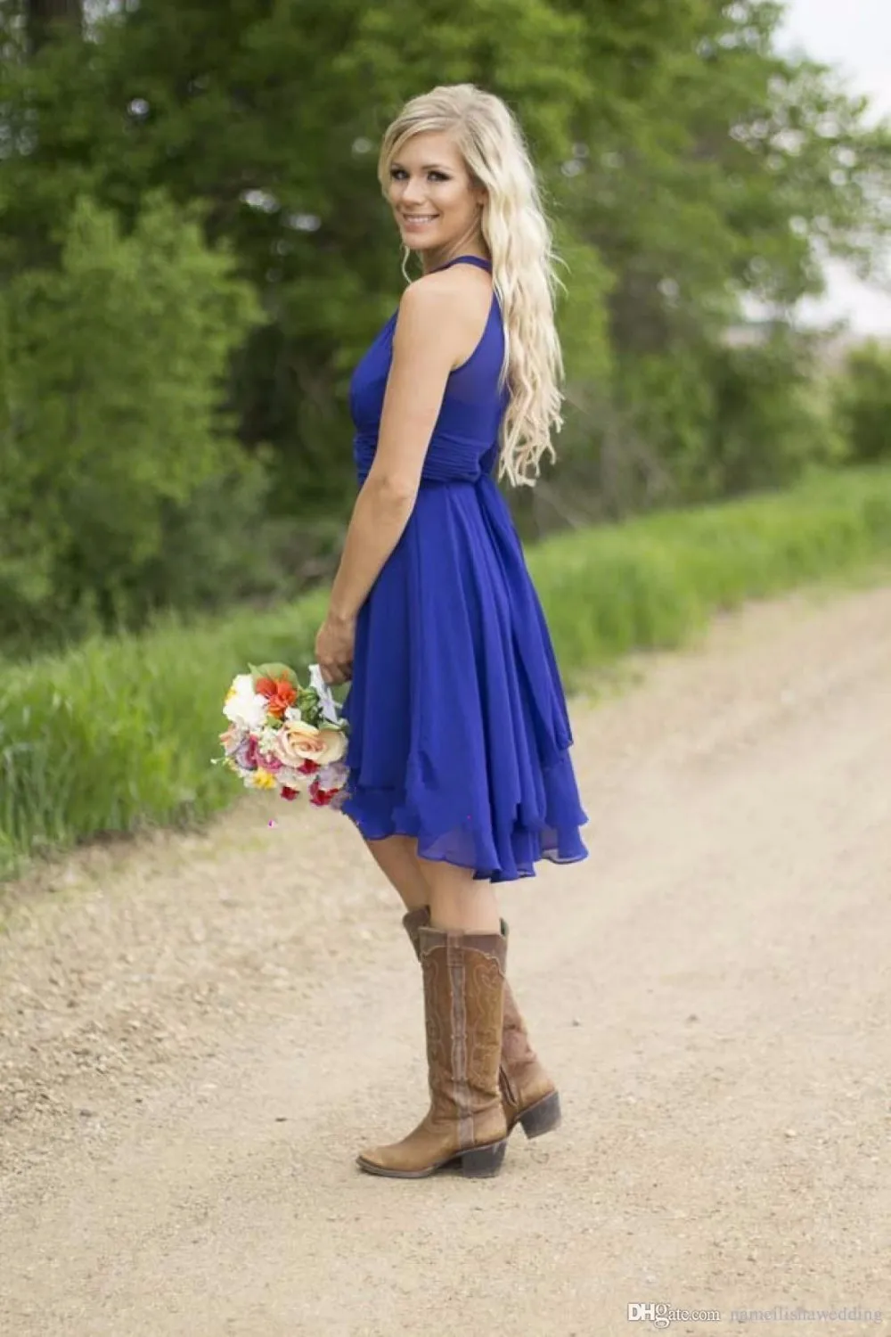 Cheap Country Bridesmaid Dresses Short 2016 Modest Royal Blue