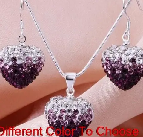 2 set/lot multicolor mixed Beads Gradient Heart Crystal set drop earrings Necklace Pendant 16 inch Snake Chains s5534 | Украшения и