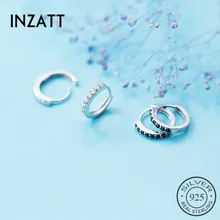 INZATT, настоящее 925 пробы, серебряные, минималистичные, геометрические, циркониевые, круглые серьги-кольца для женщин, вечерние,, модные ювелирные украшения