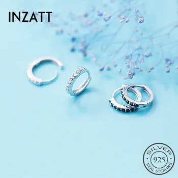 

INZATT Real 925 Sterling Silver Minimalist Geometric Zircon Round Hoop Earrings For Women Party 2019 fine Jewelry Accessory