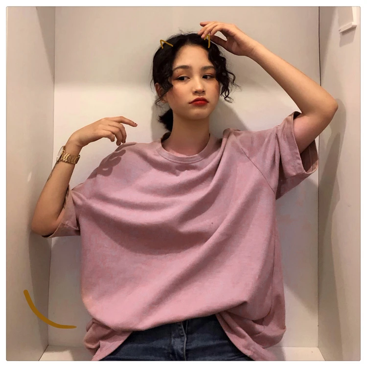 oversized Tee Shirt 7 Solid Color Basic T-shirts Women Casual Harajuku Summer long white black Tops Korean Hipster White T Shirt friends t shirt