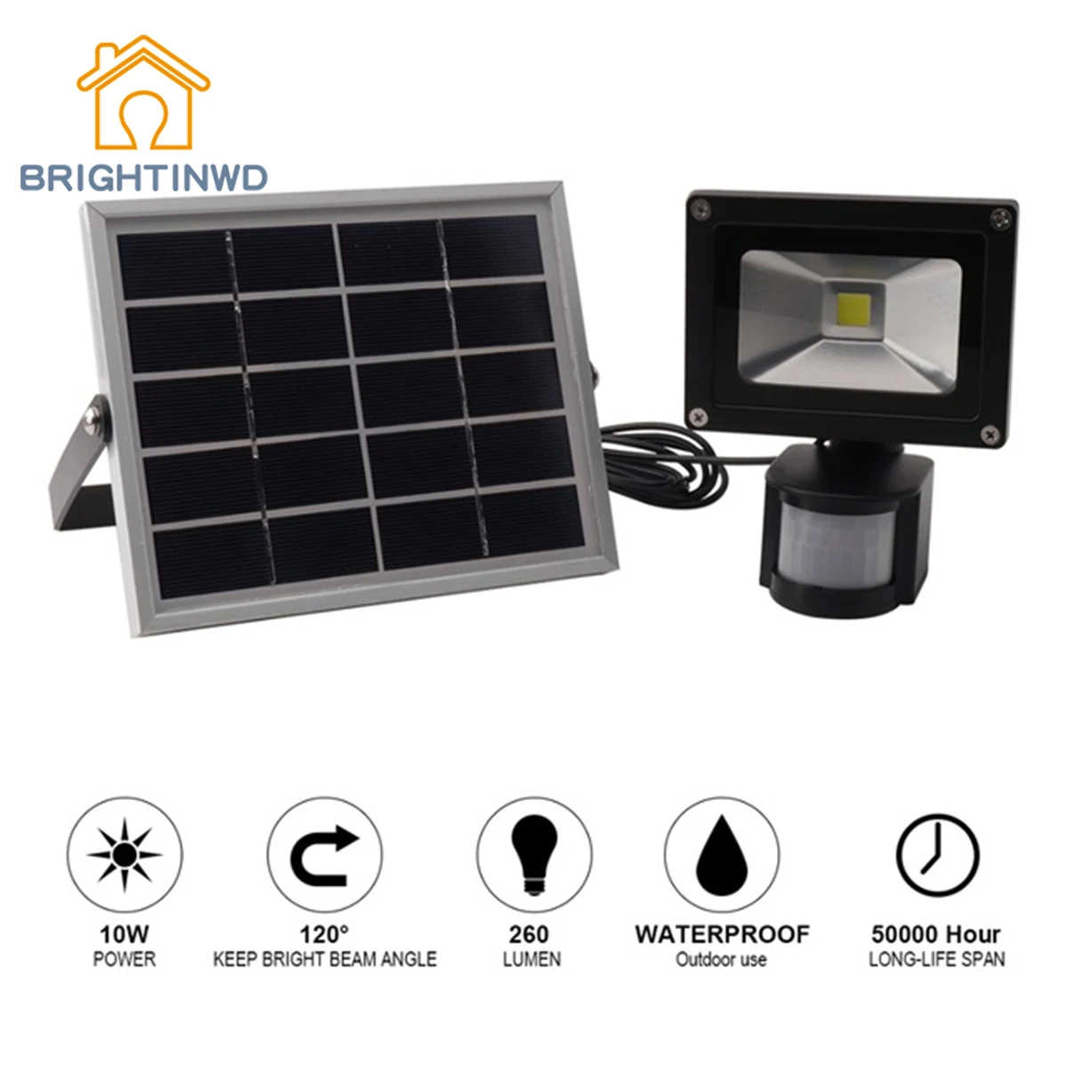 

BRIGHTINWD 10W Waterproof Solar Spotlight SMD LED Floodlight PIR Motion Outdoor Path Garden Solar Light Built-in 2200mAh Battery