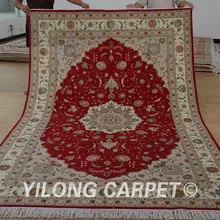 Yilong 6'x9' Восточный ковёр из шелка и шерсти красный ручной работы изысканный шерстяной ковер(1392