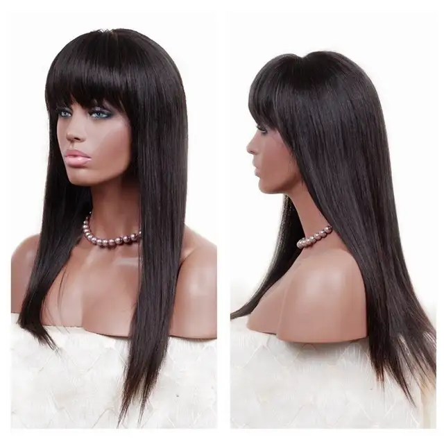 Soft Natural Neat Fringe Hairstyle Lace Front Wig Synthetic Black