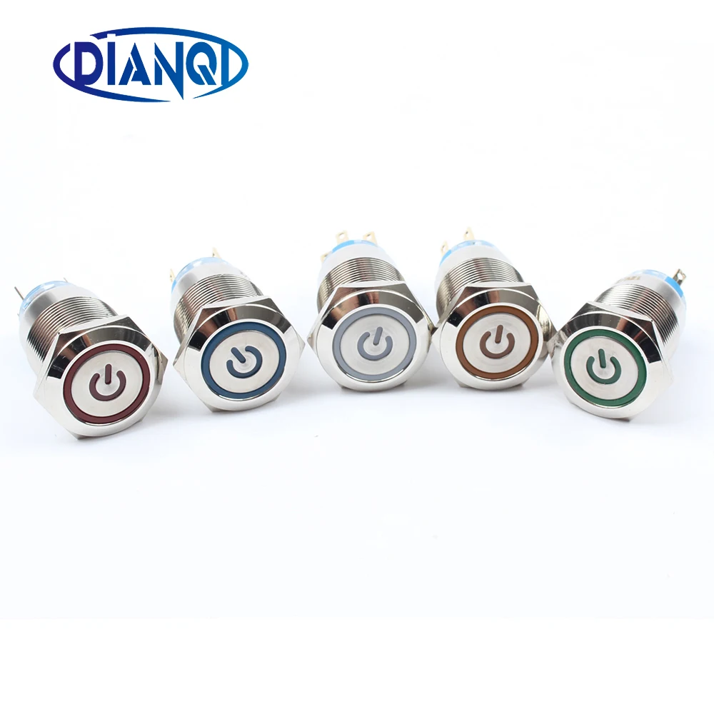 

19mm Metal Power ring Push Button Switch flat round illumination Momentary self reset 1NO 1NC Car press pin terminal 19HXDY.F