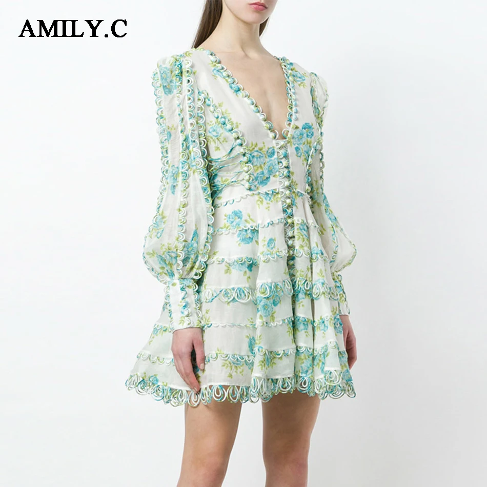 Amily.c женское платье Vestidos Verano 2021 новый сексуальный v-образный вырез длинный рукав