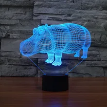 Изменение цвета носорог ночник и младенцев 3D мультфильм светодиодные лампы сенсорный выключатель USB новинка свет для подарков