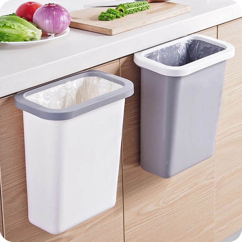 Креативные кухонные подвесные мусорные баки, дверная вешалка для шкафа, пластиковые контейнеры для мусора, мусорное ведро для ванной комнаты, пресс-кольцо, бумажная корзина, контейнер