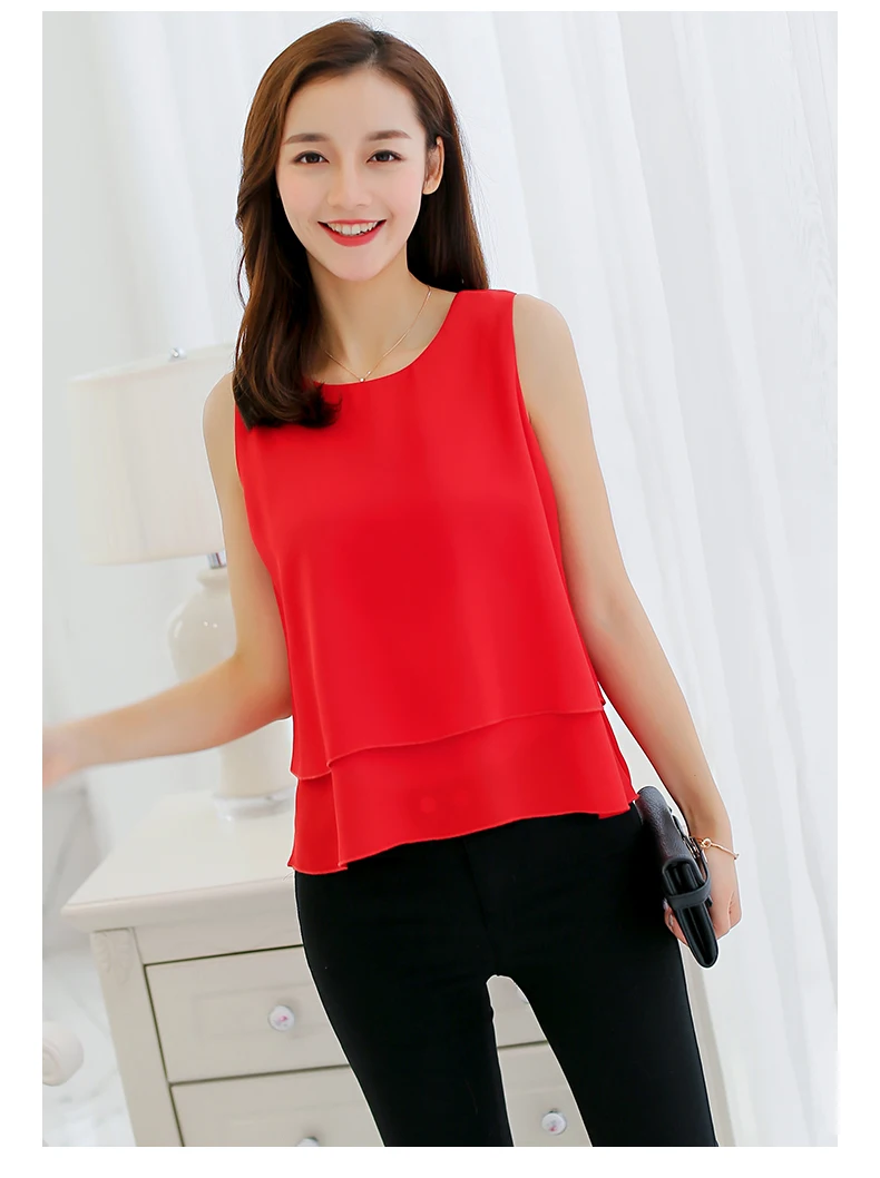 Fashion Brand Female Chiffon Shirts Women Summer Casual Top Plus Size S-2XL Loose Sleeveless Thin And Light Chiffon Blouse