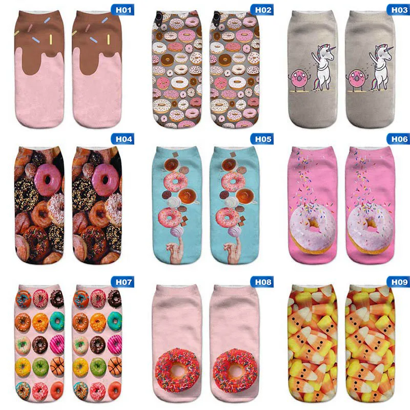 

Kawaii Imitation Food Dessert Donut French Fries Burger Socks Harajuku 3D Print Socks Unisex Low Cut Funny Ankle Cotton Socks