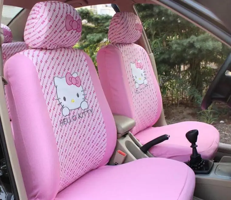 MeimeiBear Cute Pink Car Front Seat Covers Four Seasons KT Kitty Universal Car Seat Cover Interior