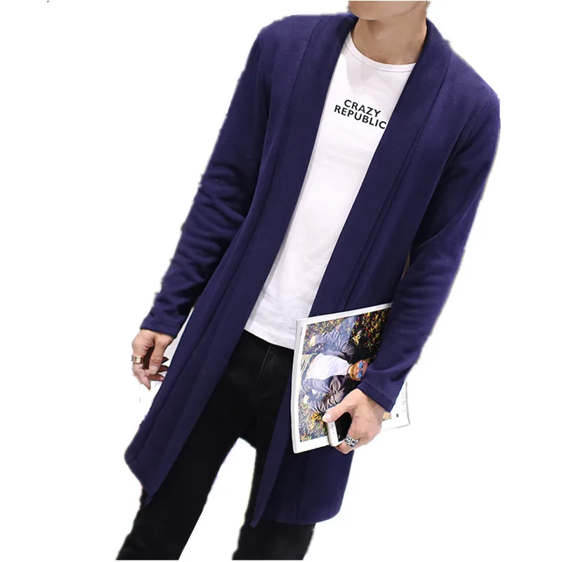 High Quality Spring Autumn Fashion Men's Pure Color Long Thin Cardigan ...