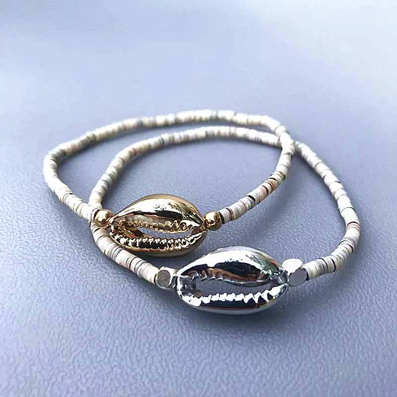 Богемский золотой браслет для женщин, растягивающийся браслет, бусины из натуральных раковин, ювелирный браслет, Модный женский подарок