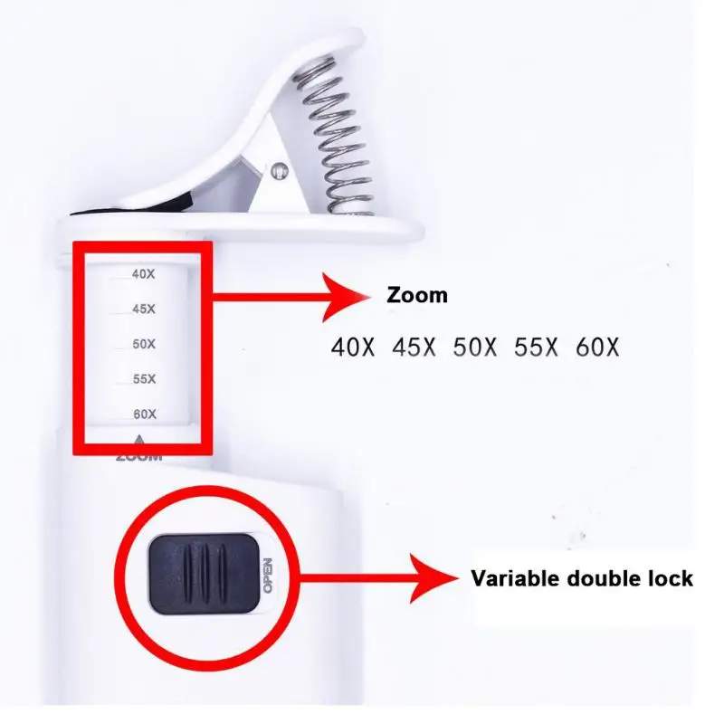 Универсальный 40-60X/80-120X мобильный телефон микроскоп Ювелирные изделия идентификация Регулируемый объектив зум сотовый телефон клип со светодиодной подсветкой 025