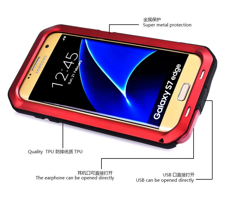

Luxury Metal Aluminum+ Silicone Dropproof Shockproof cover For Samsung Galaxy S7 S6 edge S5 Note 5 4 Anti Shock doom Armor Case