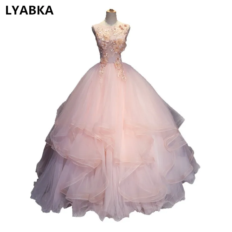 Платье с настоящим фото Vestidos De 15 овальным вырезом Бальные платья выпускное
