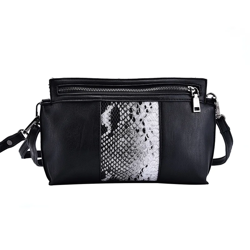 

Serpentine Pattern Fashion Women Single Shoulder Bags Zipper Design Patchwork Crossbody Bags Black Ladies Women Bags