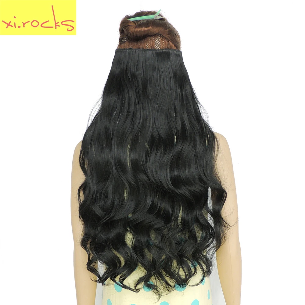 

2 Piece Xi.Rocks 5 Clip in Hiar Extensions 28inches 120g Synthetic Hair Extension Curly Extensiones Hairpiece Jet Black Color 1#