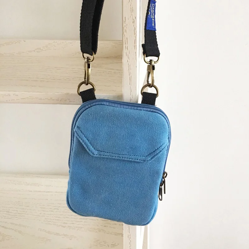 YIFANGZHE Ретро прочная холщовая хлопковая Курьерская сумка, для хранения смартфонов, ключей, наличных, с регулируемым ремнем для мужчин женщин леди - Цвет: Skyblue