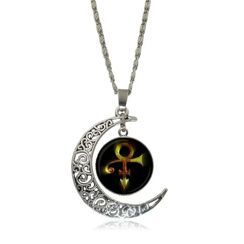 EJ glaze Prince RIP символ логотипа любовь Готический для мужчин и женщин винтажные ювелирные изделия посеребренное светящееся ожерелье в форме полумесяца - Окраска металла: as picture