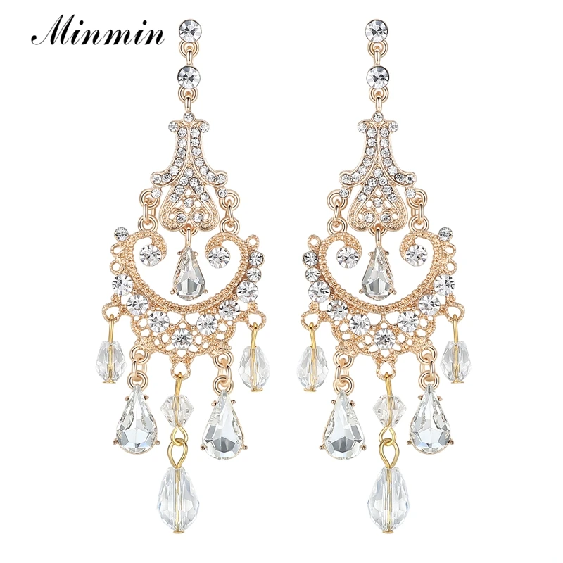 

Elegant Austrian Crystal Gold Plated Chandelier Long Drop Earrings Fashion Jewelry for Women Wedding Accessories EH606