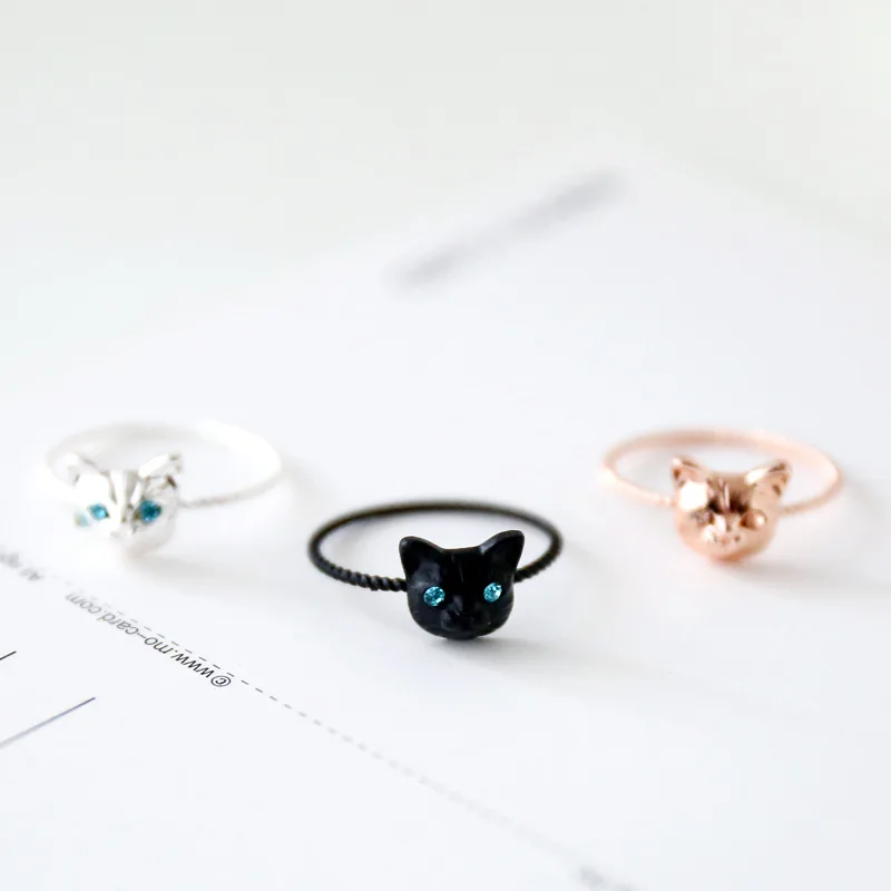 

Korea adorn article lovely and true to life small cat crystal animal ring female Japan and South Korea index finger