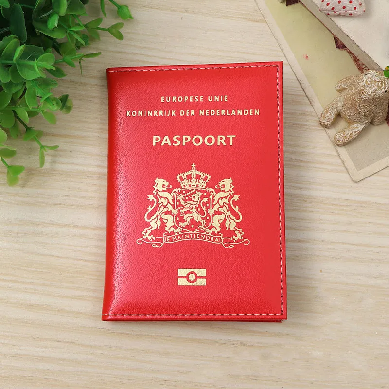 

Women Red Gold Cute Travel Netherlands Passport Cover Case Men Credit Card Holder Clip Portable Pocket Money Bag Holder for Men