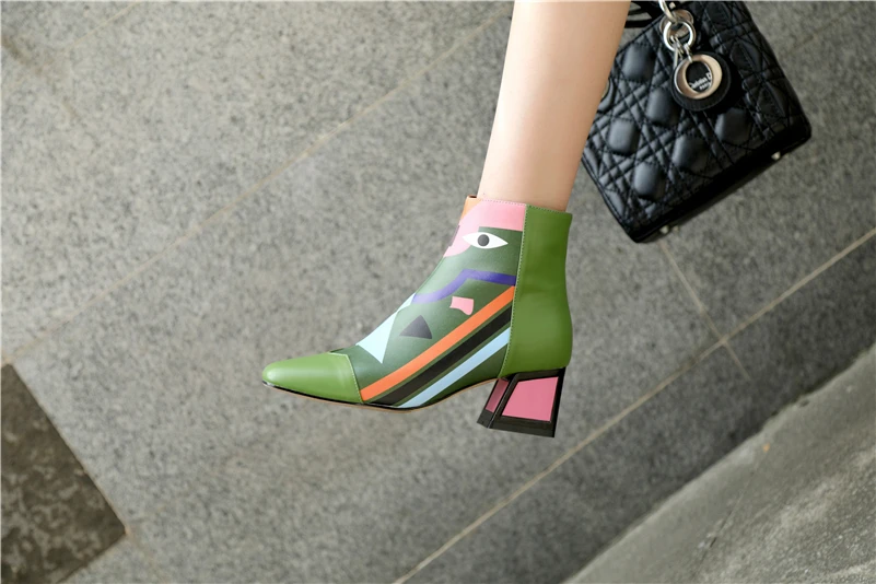 Shop Artistic Graphic Ankle Boots | Block Heel Ankle Boots | Free Shipping