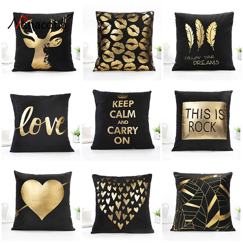 

Nanacoba 45*45 Cushion Cover Decorative Black Gold Foil Deer Words Pillowcase Home Chair Sofa Leaf Lips Pillow Cover Christmas
