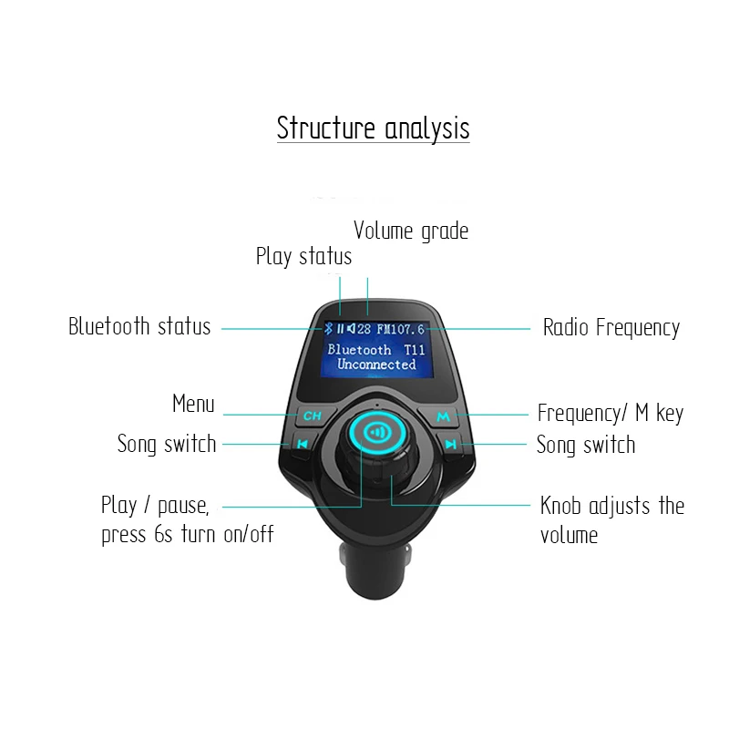 Bluetooth 3,0, беспроводной Автомобильный Mp3 AUX аудио плеер, автомобильный комплект громкой связи, FM передатчик blutooth, A2DP, 5 В, 2.1A, USB зарядное устройство, ЖК-дисплей