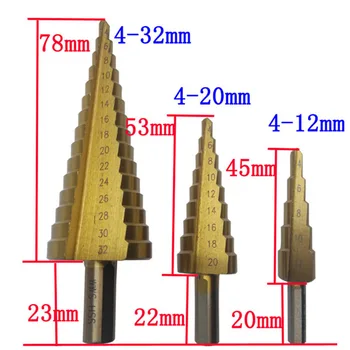 

4-12mm 4-20mm 4-32mm 3Pcs HSS Steel Titanium Step Drill Bit Step Cone Cut Tools Woodworking Wood Metal Drill Bit Set