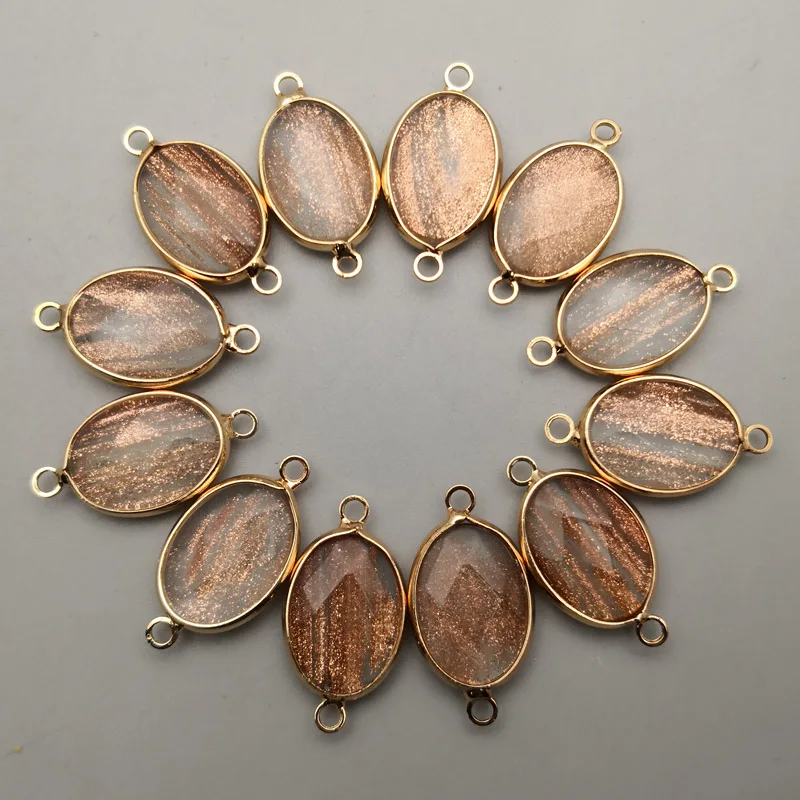 

fashion 12pcs Synthesi gold Rutilated Quartz Stone Gold plating metal connectors for jewelry making Charms Pendant diy Bracelet