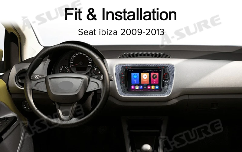 Clearance A-Sure 2 Din Android 9.0 Auto Radio GPS DVD Player Sat Nav Stereo Navigation For Seat Ibiza 2009-2013 Quad Core DAB+ WIFI 4G 10