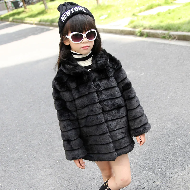 Classic White Black Girls Fur Jacket Brand High Quality Winter Faux Fur