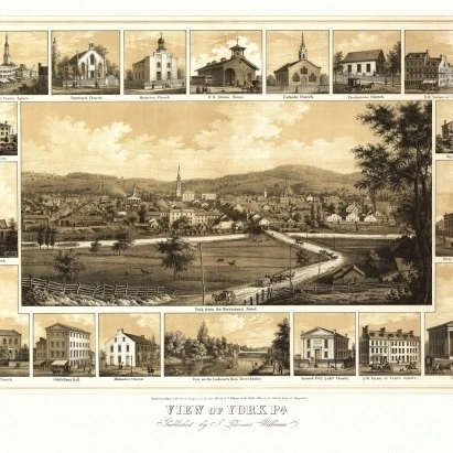 Antique Map of York Pennsylvania 1852 York County Poster Print (24 x 36)