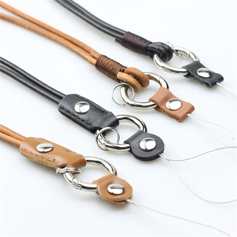 

10pcs Cowhide leather Lanyard Mobile Phone Neck Straps Rope Tags Strap Neck Lanyards for keys ID Card Pass Gym Hang Rope Lariat