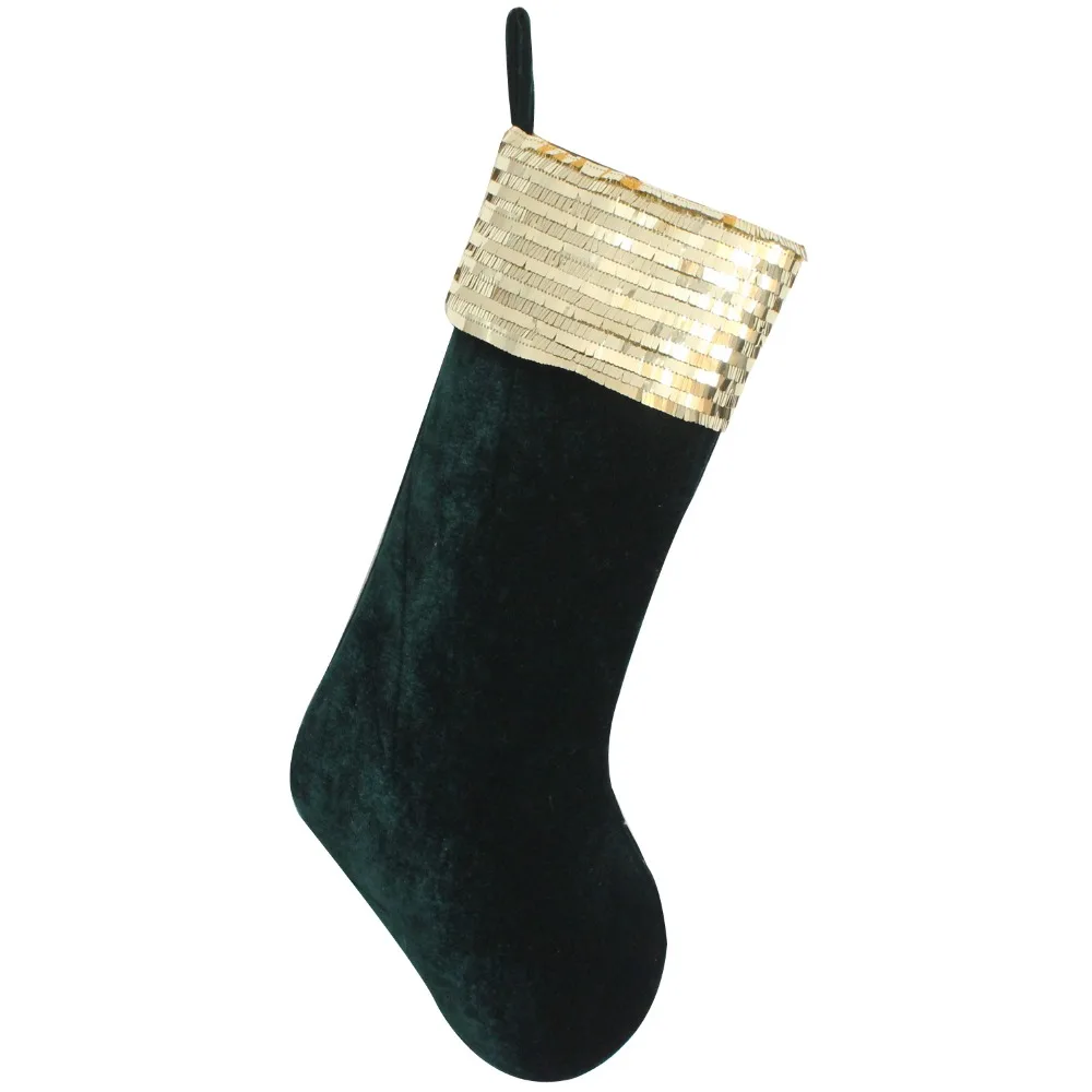 Free Shipping Green Velvet Body Christmas Stocking With Green Sequin
