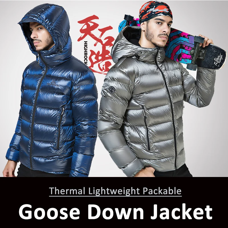 Hiking Winter Outdoor Sports Jacket Goose Down Jacket Mens Ultra Light 90% Goose Down Hooded Jackets Long Sleeve Warm Outwear
